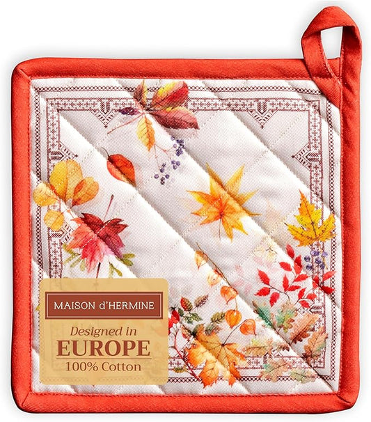 Maison d' Hermine Pot Holders 100% Cotton Heat Resistant Potholders 8" x 8" Hot Pads with Loop for Thanksgiving Christmas Decorations BBQ Cooking Baking Handling Hot Pans (Pack of 1, Amarante)