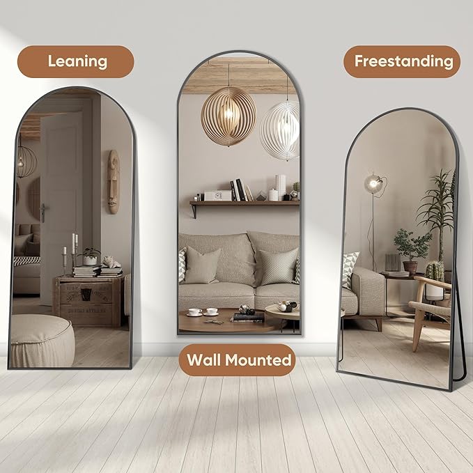 Full Length Mirror, 71"x28" Oversized Arched Mirror Large Standing Mirrors, Tall Mirrors Body Floor Mirror Hanging Mirrors for Bedroom Living Room Aluminum Frame, Black