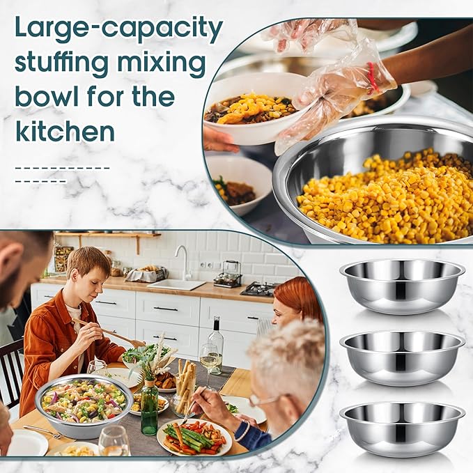 Nuogo 4 Pcs Stainless Steel Mixing Bowls Metal Mixing Bowls Extra Large Basin Salad Basin Deeper Edge Dishwasher Safe Mirror Finish for Home and Commercial, Silver (24 Inch 30 Qt)