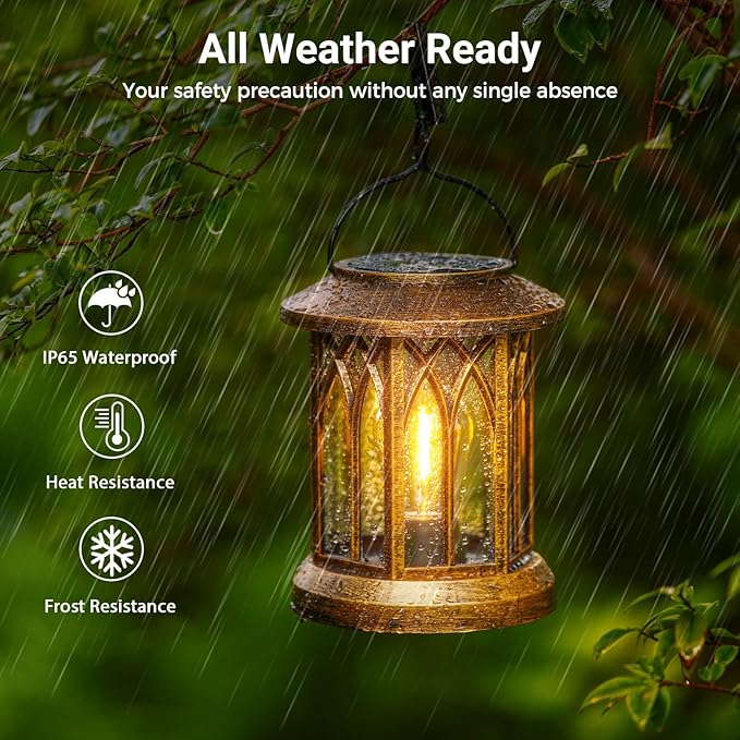 WdtPro Solar Lanterns Outdoor Lights, 2 Pack Bright Lanterns Outdoor Waterproof with Clip Patio Decor, Hanging Solar Lights for Outside Garden Yard Front Porch Table Decoration (Antique Copper)