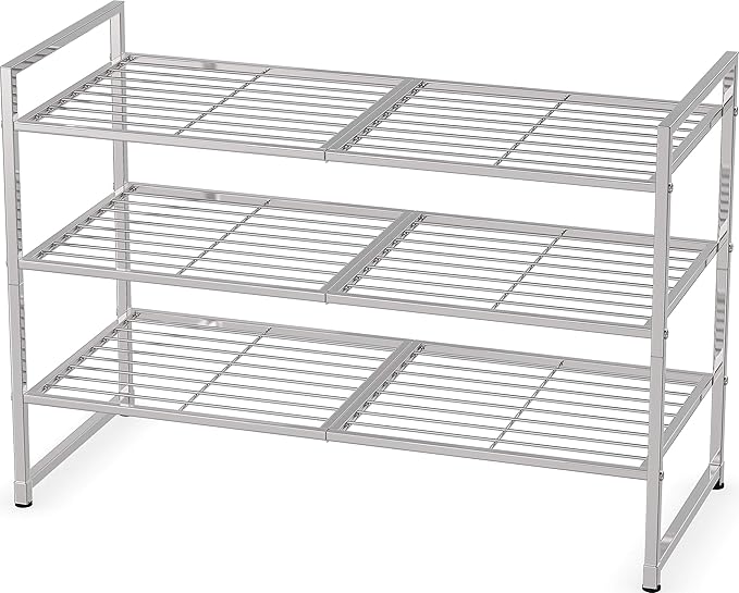 SIMPLE HOUSEWARE 3-Tier Stackable Shoes Rack Storage Shelf, Silver