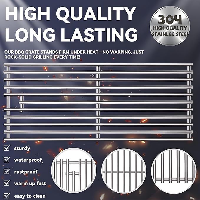 2025 1 Pc 18 x 7-3/8 Upgrade Heavy Duty Cast Shot Blasting Stainless Steel 5/16 Rod BBQ Cooking Grill Grate Replacement Part for Blaze Grill 3, 4, 5 Burner Grill Models, AOG, RCS, Summerset Sizzler