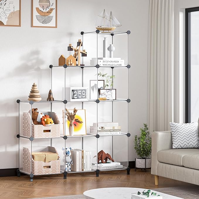 Neprock Closet Organizer, 9 Cube Closet Organizers and Storage,DIY Closet Storage Shelves, Clothes Storage Organizer for Kids, Closet, Bedroom, Bathroom, Office(Transparent White)