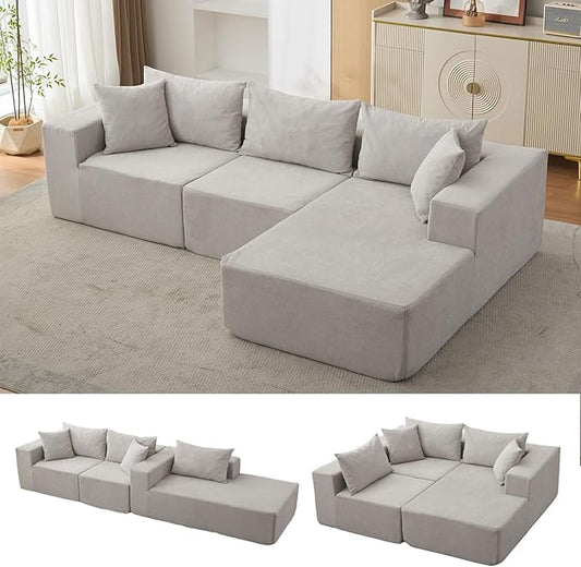 108" Modular Sectional Sofa,Cloud Couch Sectional with Right Chaise | Fluffy Compressed l Shaped Sofa for Living Room | Boneless Couch & Sofa Bed Design,No Assembly Required, Beige