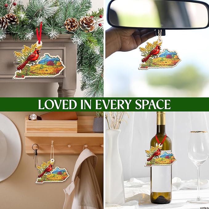 FLAGWIX Christmas Kentucky Gifts for Women Men - Suncatcher Ornaments 2025 for Xmas Decorations - Kentucky Ornament Christmas Decorations, Goldenrod Flowers and Northern Cardinal Xmas Ornaments Gifts
