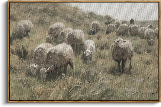 InSimSea Framed Canvas Wall Art Vintage Decor, Sheep on the Dunes Wall Pictures Farmhouse Wall Art, Large Hanging Wall Art Living Room Decor, Bathroom Bedroom Office Decor, 24"x36"