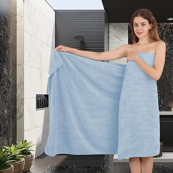 Ultra Soft 8 Piece Textured Bath Towel Set for Bathroom Shower Pool, Kitchen, Quick Dry, Lightweight Highly Absorbent - 2 Oversized Bath Towel Sheets, 2 Hand Towels, 4 Washcloths - Light Blue