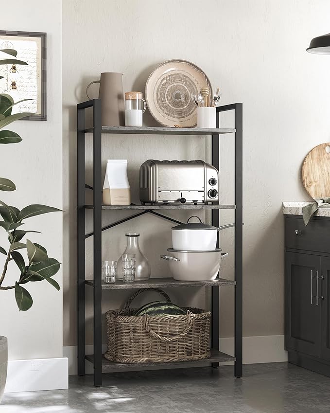 VASAGLE 4-Tier Bookshelf, Bookcase with Steel Frame, Book Shelf for Living Room, Home Office, Study, 11.8 x 26 x 47 Inches, Industrial Style, Charcoal Grey and Ink Black ULLS060B04