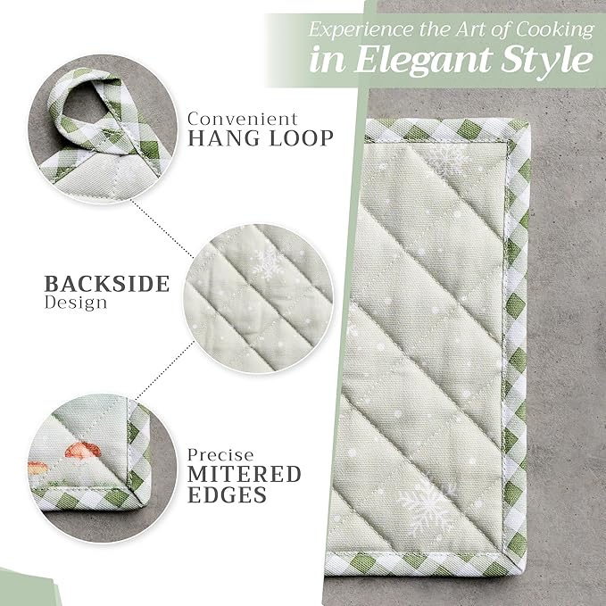 Maison d' Hermine Pot Holders Set 100% Cotton Heat Resistant Potholders 8" x 8" Hot Pads with Loop for Thanksgiving Christmas Decorations BBQ Baking Handling Hot Pans (Pack of 2, Winter Mornings)