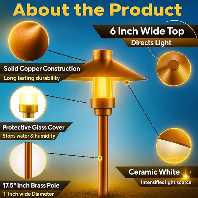 LED Pathway 126 Landscape Light 12V Solid Copper Low Voltage 4W G4 LED Light Bulb Warm White Included Outdoor Mushroom Security Garden Patio Area Light for Beautiful Bright Long Lasting