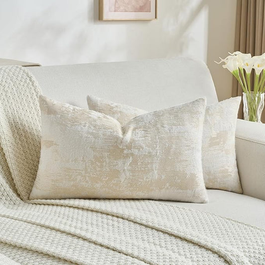 FUTEI Yellow White Decorative Throw Pillow Covers 12x20 Inch Set of 2,Soft Faux Cashmere Jacquard - Textured & Cozy Pillow Case,Modern Home Decor for Couch Bed Living Room