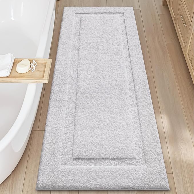 LUMI Ultra Soft Bathroom Rugs Non Slip with Rubber Backing, Absorbent Washable Bath Mat Quick Dry, Upgraded Premium Microfiber Plush Carpet for Bathtub and Shower Floor, White, 24x60