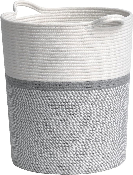 INDRESSME Baby Laundry Basket for Nursery, Kids Laundry Hamper, Tall Storage Basket for Living Room, Rope Basket for Blankets, Clothes, 17¾ x 15¾ x 13¾ inches, Grey