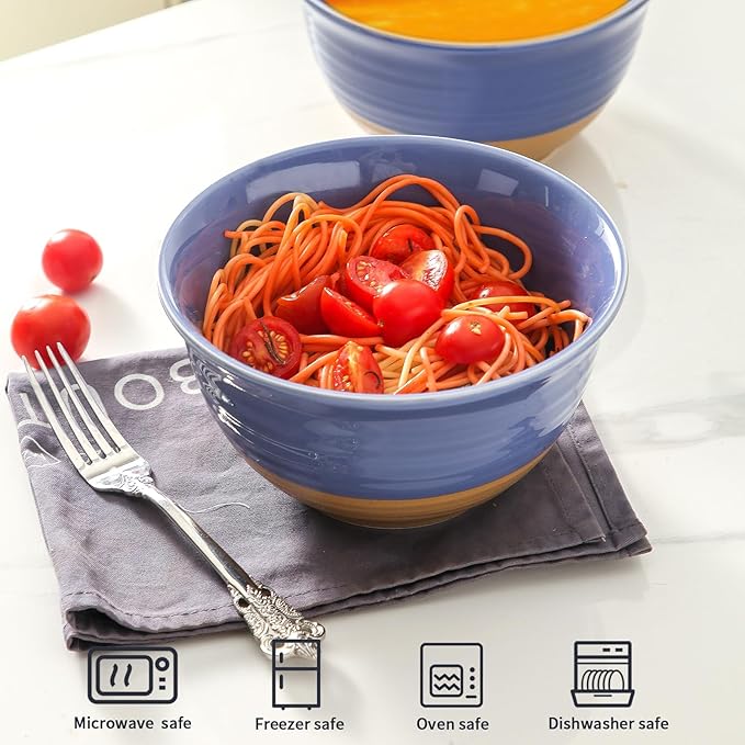 Hasense Large Soup Bowls, 7 Inch Ceramic Salad Serving Bowls, 40 oz Pasta Bowls Set of 4, Cereal Pho Ramen Noodle Popcorn Bowls for Kitchen, Dishwasher Microwave Safe, Purple