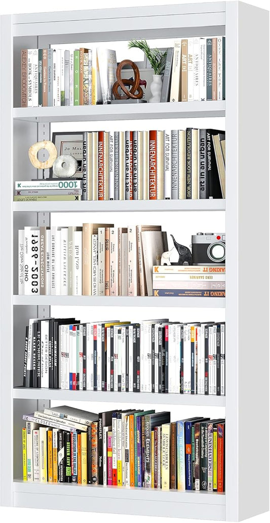 5-Shelf Heavy Duty Metal Bookcase, Adjustable Bookshelf with Large Capacity, Bookshelf for Home Office, Living Room, Garage