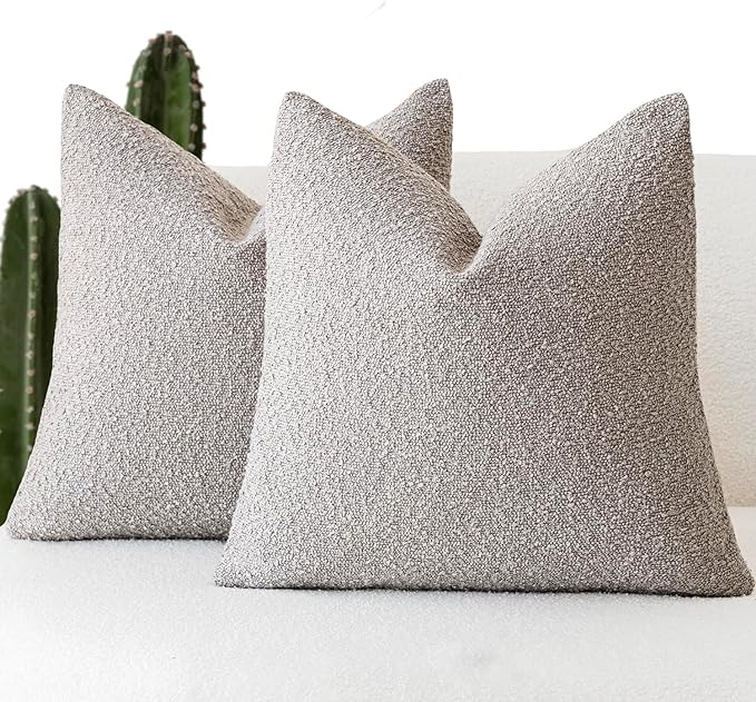 Foindtower Pack of 2 Textured Boucle Throw Pillow Covers Accent Solid Decorative Pillow Cases Cozy Woven Couch Cushion Case for Sofa Bedroom Living Room Home Decor, 20 x 20 Inch,Neutral Grey