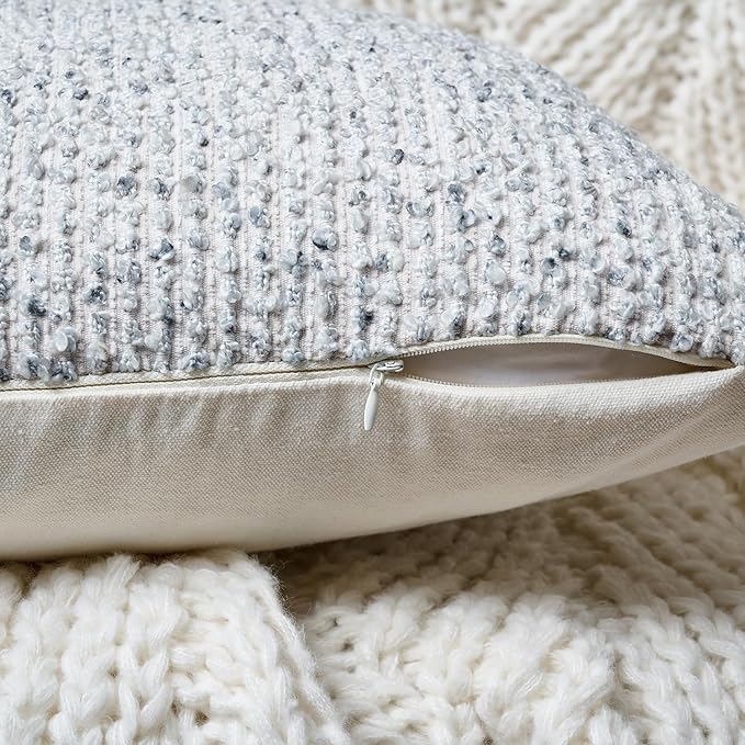 Striped Throw Pillow Covers 20x20 Set of 2 Blue Textured Boucle Chic Morden Boho Accent Farmhouse Square Decorative Couch Pillow Covers for Home Decor Bed Sofa Living Room