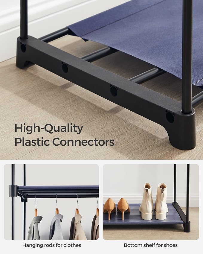 SONGMICS Closet Wardrobe, Portable Closet for Bedroom, Clothes Rail with Non-Woven Fabric Cover, Clothes Storage Organizer, 55.1 x 16.9 x 68.5 Inches, Dark Blue URYG002I02