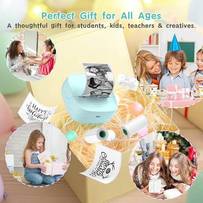 JD-23 Sticker Printer, Mini Portable Thermal Printer Print Pod, Inkless Bluetooth Label Maker Machine for DIY Crafts, Journaling, Office & Home Use, Includes 2 Rolls Sticker Paper