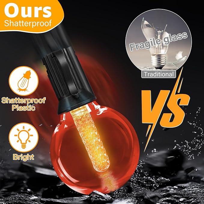 Ollny RGBW Outdoor Lights 20 Bulbs 30FT, Red White Blue String Light for Independence and Memorial Day, Plug in Remote Waterproof Timers Patio Lights for American Holiday Outside Balcony Porch Yard