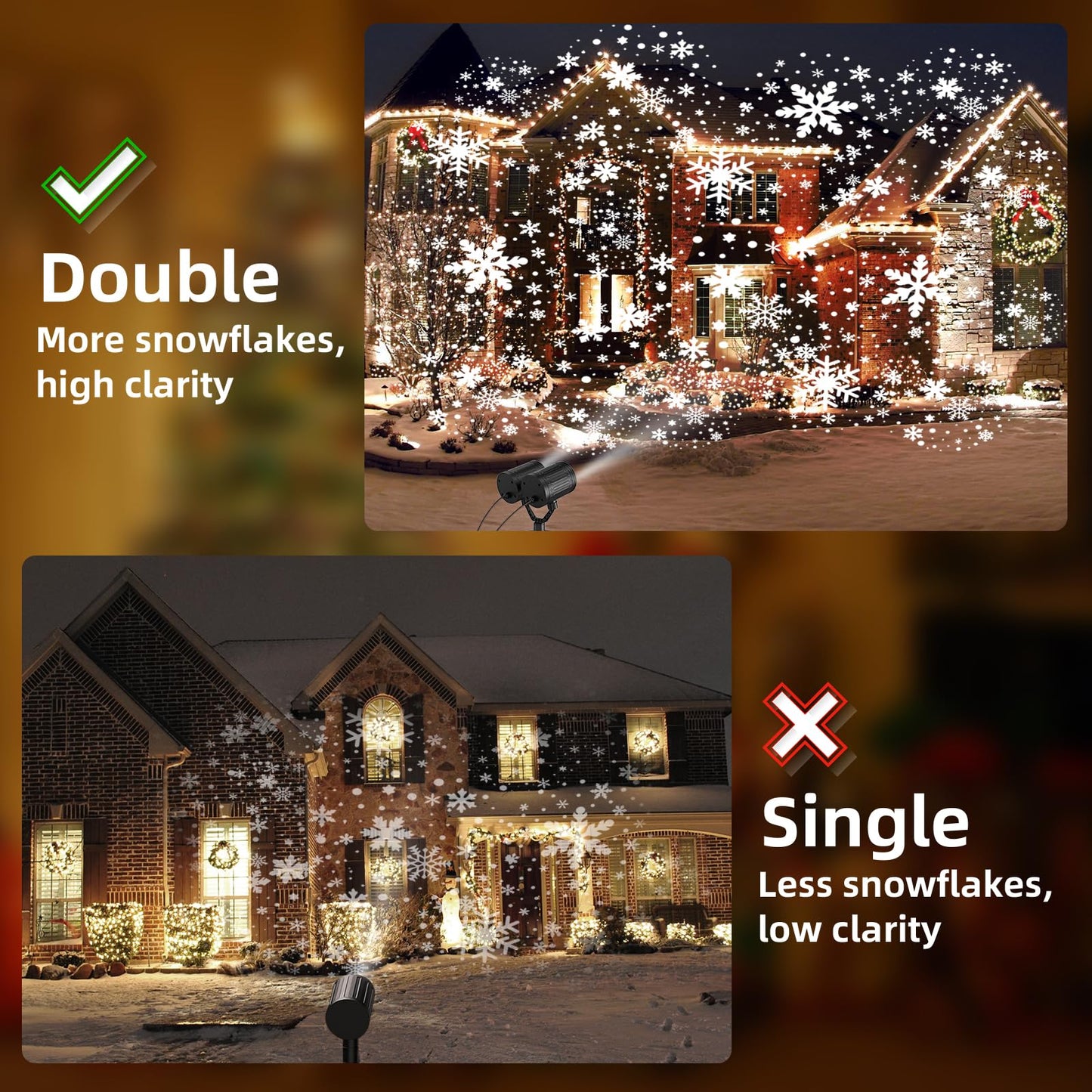 afzdby Christmas Snowflake Projector Lights Outdoor,Timer Setting Double Head Snowfall Led Lights Waterproof,Landscape Decorative Lighting Projection Lamp for Xmas Holiday Wedding Indoor Garden Patio