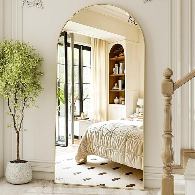 HARRITPURE 76"x34" Arched Full Length Mirror Free Standing Leaning Mirror Hanging Mounted Mirror Aluminum Frame Modern Simple Home Decor for Living Room Bedroom Cloakroom, Gold