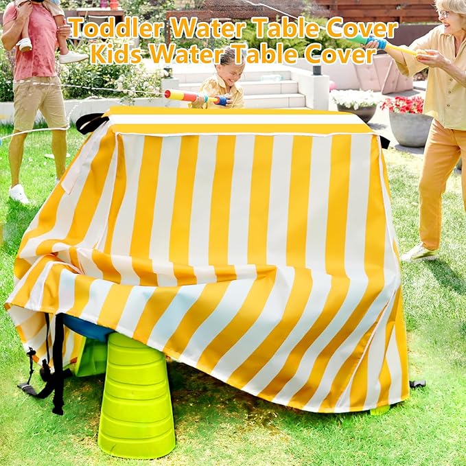 Kovshuiwe Kids Water Table Cover Fit Step2 Rain Showers Splash Pond Water Table, 420D Waterproof Dust Proof Anti-UV Outdoor Toys Cover,Yellow&White
