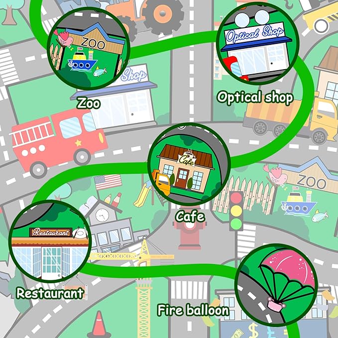 Car Track Rug - Car Rugs for Kids Toy Cars City Life Road Mat for Kid Large Kids Play Mat Cars Rug for Boys Girls Playroom Living Room Bedroom Classroom, Green, 5'×7'