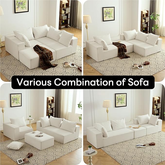 Vamcheer Modular Sectional Sofa - Modern L Shaped Boneless Couch with Deep Seat, Upholstered Sectional Couches for Living Room, Bedroom, Office, No Assembly Required, Cream
