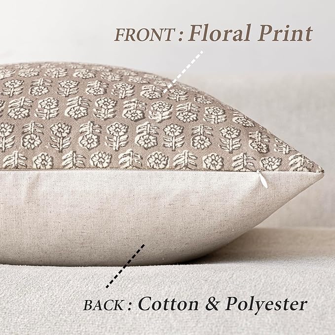Foindtower Set of 2 Decorative Vintage Floral Print Throw Pillow Covers Neutral Modern Farmhouse Cushion Covers Boho Home Decor for Sofa Couch Chair Bedroom Living Room Outdoor,24×24 Inch,Tan Taupe