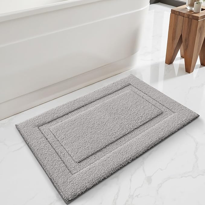 LUMI Ultra Soft Bathroom Rugs Non Slip with Rubber Backing, Absorbent Washable Bath Mat Quick Dry, Upgraded Premium Microfiber Plush Carpet for Bathtub and Shower Floor, Grey, 24x36