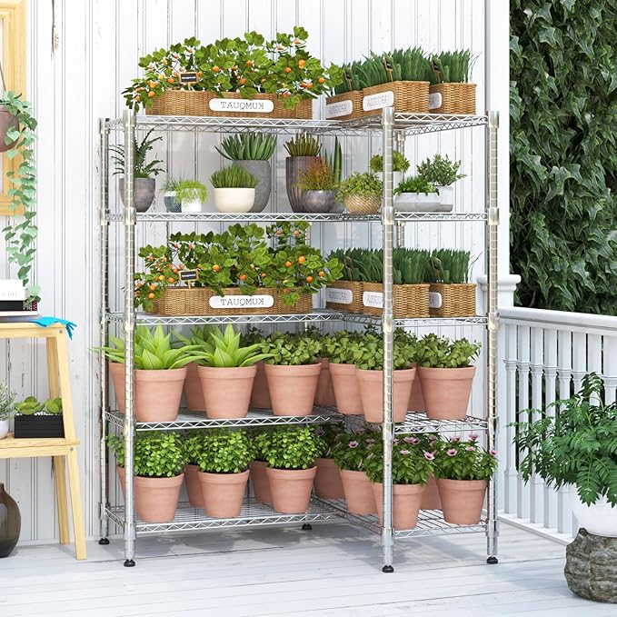 Homdox 5 Tier Storage Shelves, Heavy Duty Wire Shelving Unit, Adjustable Metal Shelves for Storage, Garage Rack Pantry Shelves Kitchen Shelving, 14"x60"x72", Silver Gray