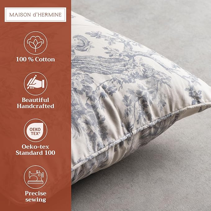 Maison d' Hermine Decorative Pillow Covers 18 x 18 Inch Square 100% Cotton Throw Pillow Covers with Invisible Zipper for Couch, Chair, Sofas, Bedroom, Home (The Miller - Paloma Grey (White))