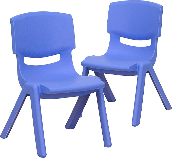 EMMA + OLIVER 2 Pack Blue Plastic Stackable School Chair with 10.5" H Seat, Preschool Chair