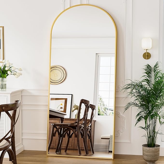 Full Length Mirror, 71"x30" Arched Floor Length Mirror, Oversized Standing Mirror, Hanging or Leaning Against Wall Mounted Mirrors, Large Full Body Mirrors with Aluminum Frame for Bedroom (Gold)