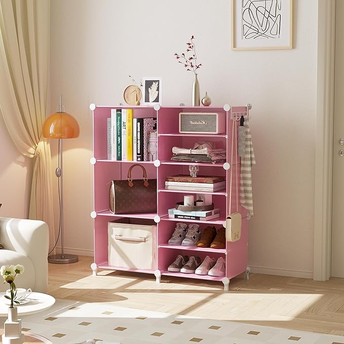 AWTATOS Closet Organizer 6 Cube Storage Shelves Portable Closet Clothes Organizers and Storage Stackable Cubby Shelving for Closet Bedroom Living Room Pink