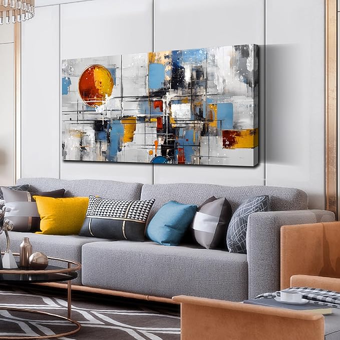 Large Abstract Canvas Wall Art Modern Living Room Bedroom Home Office Wall Decor Grey Geometric Abstract Picture Framed Canvas Prints Size 30x60