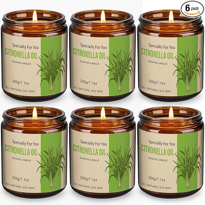 6 Pack Citronella Candles Outdoor, 42.6 Oz 300 Hours Burn Scented Citronella Candles, Citronellas Candle Set with Fresh Citronellas Oil and Natural Soy Wax for Camping, Garden, Patio, Yard, Balcony
