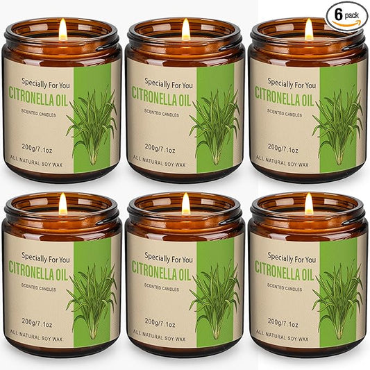 6 Pack Citronella Candles Outdoor, 42.6 Oz 300 Hours Burn Scented Citronella Candles, Citronellas Candle Set with Fresh Citronellas Oil and Natural Soy Wax for Camping, Garden, Patio, Yard, Balcony