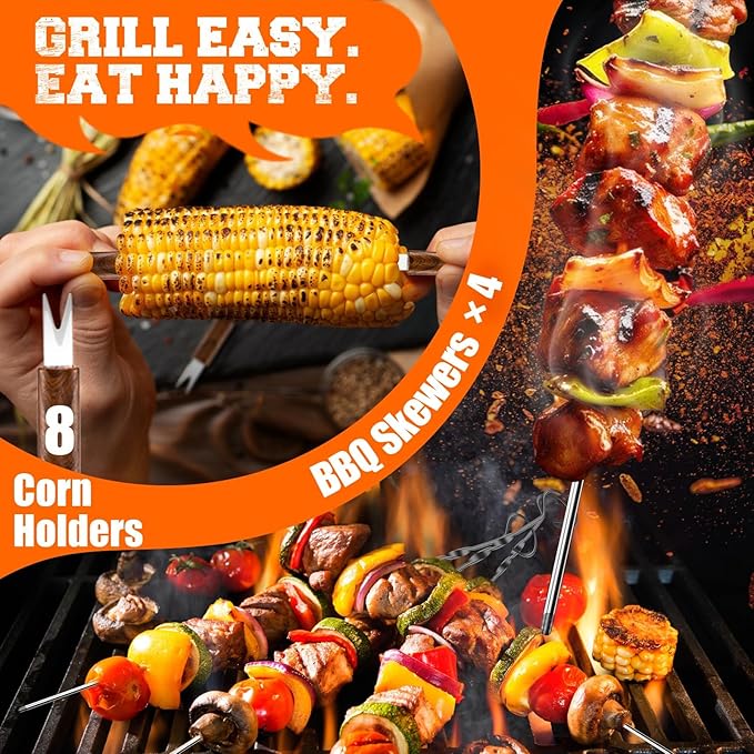 PURPLEBIRD 31PCS Grill Set for Outdoor Grill - Grilling Gift for Men & Dad, Heavy Duty Stainless BBQ Tools Kit for Camping, Grilling Utensils Set with Cleaner Brush, Thermometer, Storage Bag, BBQ Mat