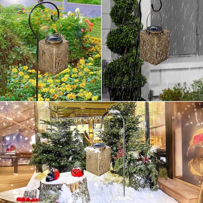 2 Pack Solar Lanterns - Waterproof Metal Hanging Solar Lights Outdoor Decorative, Solar Powered LED Lamp for Patio Tabletop Porch Deck Yard Garden Decor for Outside (Dragonfly)
