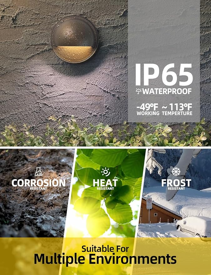 COLOER LED Deck Lights, Low Voltage IP65 Waterproof Landscape Lighting, Brass Step Railing Fence Light, Outdoor Fence Lights, Landscape Pathway Light, 72 inch Wired (4-Pack with Bulb)