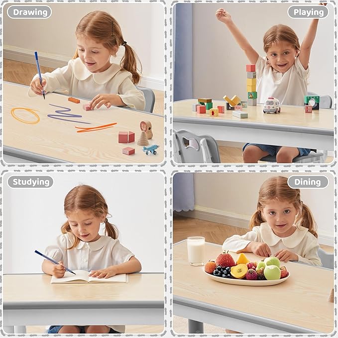 Toddler Table, 7 Level Height Adjustable Kids Play Furniture for Ages 3-8, Rectangular Plastic, 23.6" W x47.2 L, Multi-Activity Desk with Graffiti Desktop for Home & Daycare