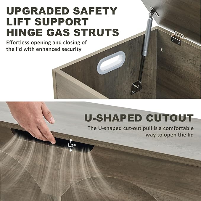 Storage Bench, 39.4" Retro Wooden Storage Chest Trunk, Large Toy Chest with Lift Top, Toy Box U-Shaped Opening, 39.4" x 15.7" x 18.3", Supports 330 lb, Entryway Bench for Living Room, Grey