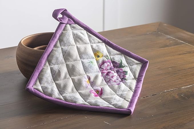 Maison d' Hermine Pot Holders Set 100% Cotton Heat Resistant Potholders 8" x 8" Hot Pads with Loop BBQ, Cooking, Baking, Grilling, Kitchen, Handling Hot Pans Spring/Summer (Pack of 2, Pivoine)