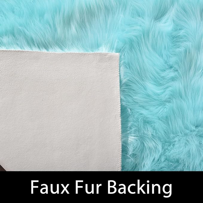 Latepis Big Rugs for Bedroom Teal 6.7x10 Area Rug Light Blue Faux Sheepskin Fur Rug Washable Soft Fluffy Rugs for Living Room Sofa Floor Luxury Home Decor