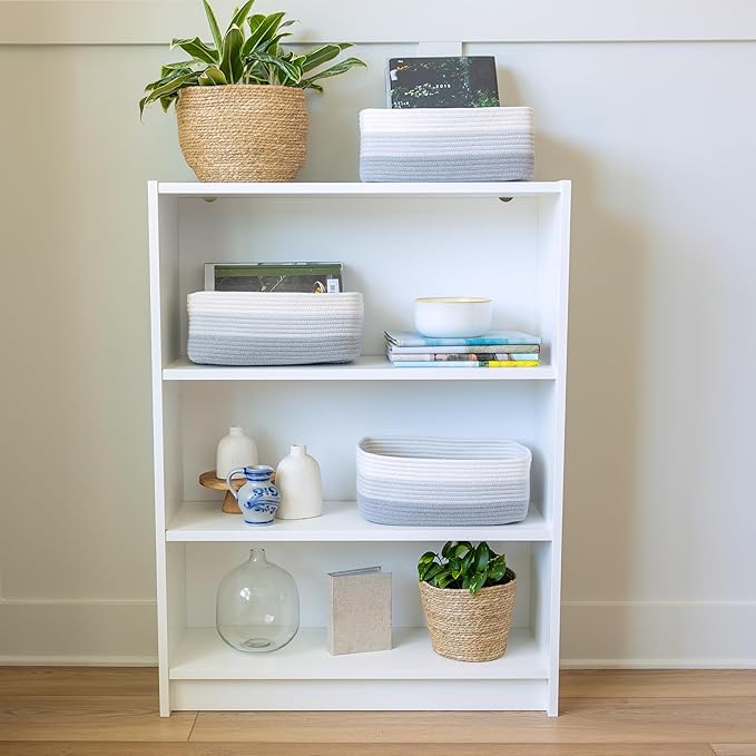 NaturalCozy 13.5”x8.5”x5.5” Rectangle Storage Baskets for Shelves 3 Pack | Cotton Rope Woven Small Baskets for Organizing | Small Storage Bins for Nursery, Bathroom, Closet, Shelf, Decorative