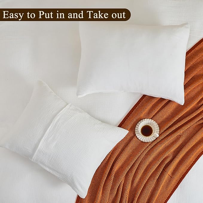 MEISHANG Muslin Duvet Cover Queen Size - 100% Organic Cotton, Soft Textured Gauze Weave Comforter Cover for Breathable All-Season with Zipper Closure - 3 Piece Set (Queen, White)