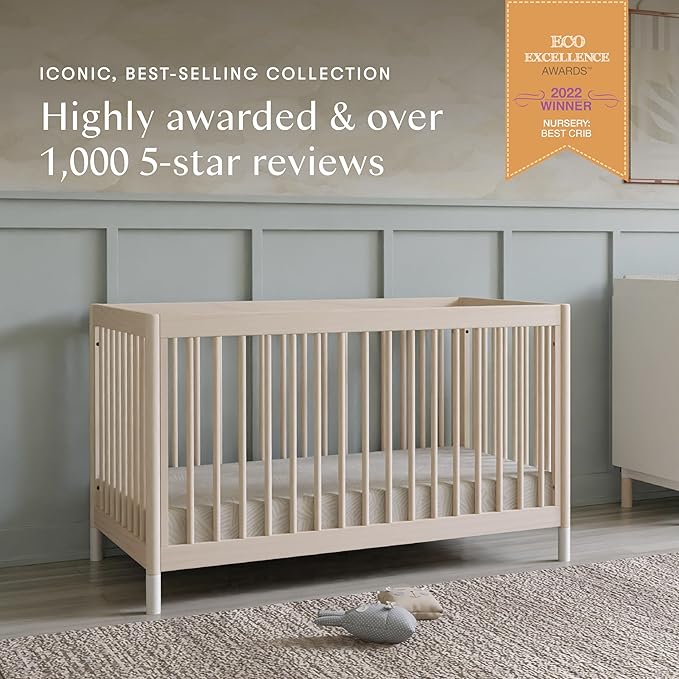 Babyletto Gelato 4-in-1 Convertible Baby Crib with Wooden Toddler Bed, Daybed & Full-Size Bed Conversion - GREENGUARD Gold Certified - 4 Adjustable Mattress Heights - Washed Natural & White