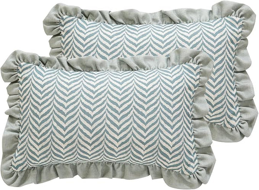 Design Linen Throw Pillow Covers 12"x20" Pack of 2, Rectangle Minimalist Cushion Covers with Powder Blue Chevron Leaves Pattern Decoration Pillowcases for Bed,Living Room,Outdoor,Car
